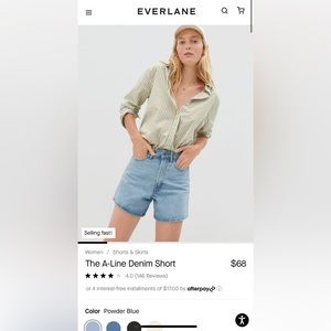 Everlane “The A-Line Denim Short” in Powder Blue size 32